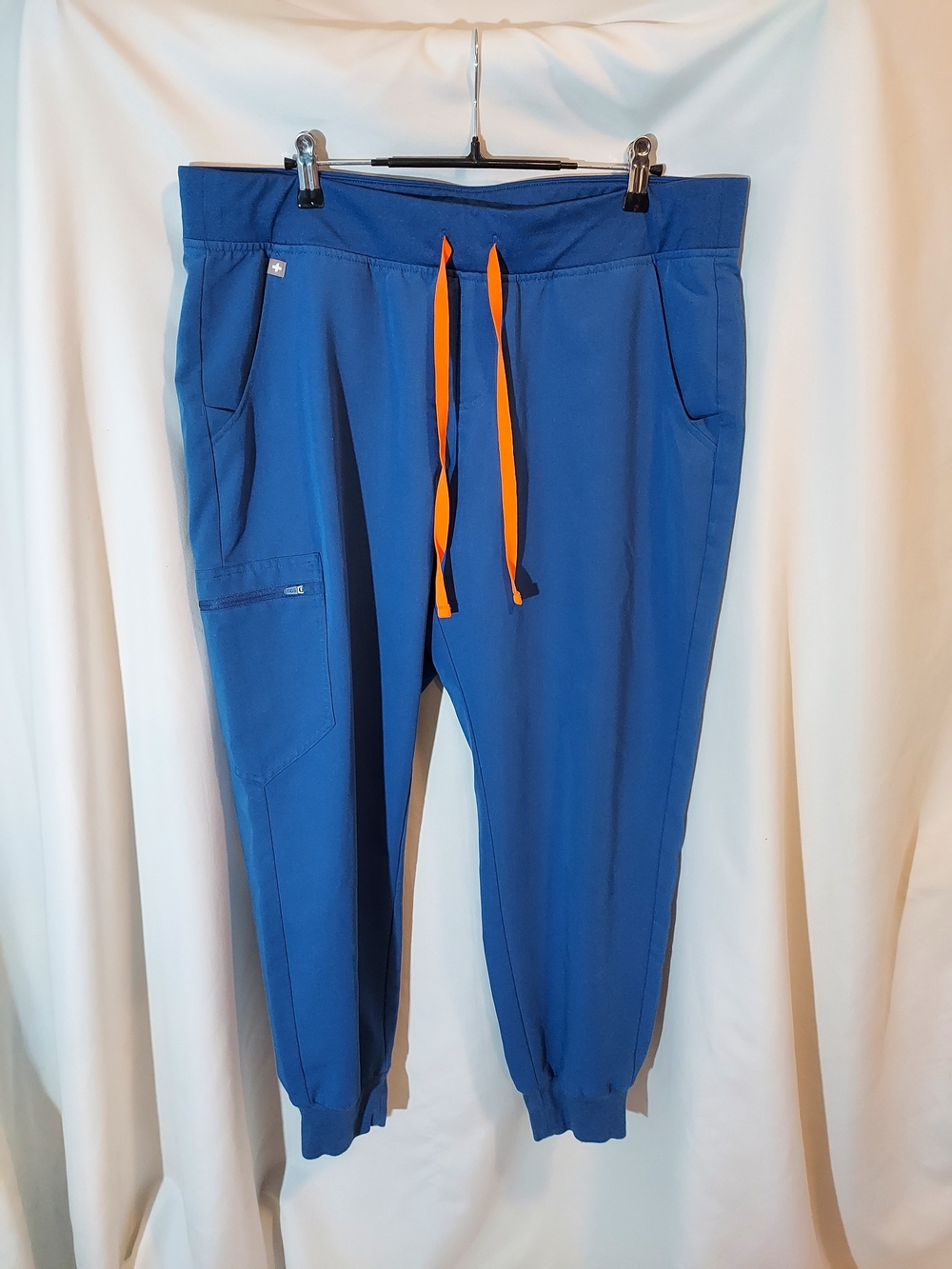 FIGS Alps Blue Zamora Jogger Scrub Pants Neon Orange Drawstring XL Petite